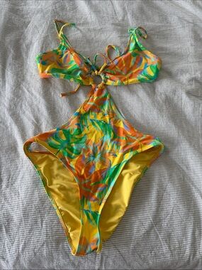Yellow Tropical Cutout One-Piece Swimsuit